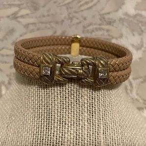 Judith Ripka tan leather & goldtone bracelet